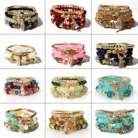 Glass Bracelet Set, with Crystal & Tibetan Style, stoving varnish, multilayer & Bohemian style & for woman, more colors for choice, Length:Approx 7 Inch, Sold By Set