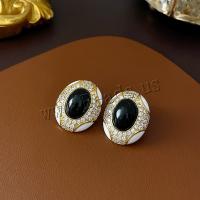 Latão Brinco, cobre, joias de moda & micro pavimento em zircônia cúbica & para mulher & esmalte, dourado, níquel, chumbo e cádmio livre, 24x19mm, vendido por par