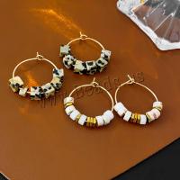 Zinc Alloy Hoop Earring with Natural Stone gold color plated fashion jewelry & for woman nickel lead & cadmium free Sold By Pair