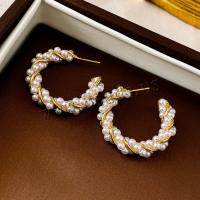 Pendientes de Perno de Aleación de Zinc, con Perlas plásticas, chapado en oro real, Joyería & para mujer, dorado, libre de níquel, plomo & cadmio, 32x32mm, Vendido por Par