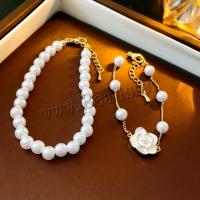 Messing-Armbänder, Messing, mit Kunststoff Perlen, vergoldet, 2 Stück & Modeschmuck & für Frau, weiß, frei von Nickel, Blei & Kadmium, Länge ca. 21.5 cm, verkauft von setzen