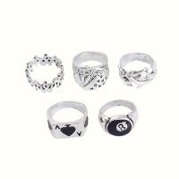 Cink Alloy Ring Set, Cink ötvözet, ezüst színű bevonattal, 5 darab & divat ékszerek & a nő, nikkel, ólom és kadmium mentes, Által értékesített Set