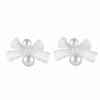 Bijoux boucles d'oreilles, lacet, avec perle de plastique, bijoux de mode & pour femme, blanc, 29x38mm, Vendu par paire