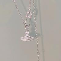 Collar de Aleación de Zinc, chapado en color de plata, Joyería & para mujer & con diamantes de imitación, libre de níquel, plomo & cadmio, longitud:aproximado 45 cm, Vendido por UD