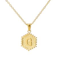 Titanstahl Halskette, Sechseck, Modeschmuck & Buchstaben sind von A bis Z & für Frau, goldfarben, 16mm, Länge:45 cm, verkauft von PC