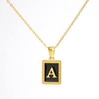 Stainless Steel Jewelry Necklace, 304 Stainless Steel, Rectangle, Vacuum Ion Plating, fashion jewelry & letters are from A to Z & for woman & enamel, two different colored, 15x12mm, Length:45 cm, Sold By PC