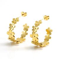 Boucle d'oreille Acier Titane, fleur, bijoux de mode & pour femme, doré, 25x10mm, Vendu par paire