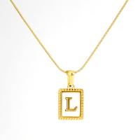Stainless Steel Jewelry Necklace, 304 Stainless Steel, Rectangle, Vacuum Ion Plating, fashion jewelry & letters are from A to Z & for woman & enamel, two different colored, 15x12mm, Length:45 cm, Sold By PC