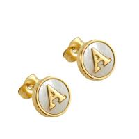 Titanium Steel  Earring with Shell Round Vacuum Ion Plating fashion jewelry & letters are from A to Z & for woman two different colored 10mm Sold By Pair