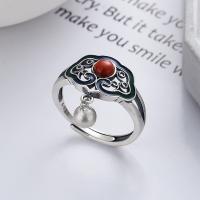 925 Sterling Silver Finger Rings with Yunnan Red Agate Antique finish fashion jewelry & for woman & epoxy gel nickel lead & cadmium free 14mm Sold By PC