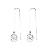 925 Sterling Silver Thread Through Earrings, Lotus Leaf, Antique finish, fashion jewelry & for woman, nickel, lead & cadmium free, 10x95mm, Sold By Pair
