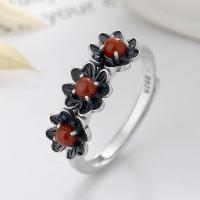 925 Sterling Silver Finger Rings, with Yunnan Red Agate, Flower, Antique finish, fashion jewelry & for woman, nickel, lead & cadmium free, 7mm, Sold By PC