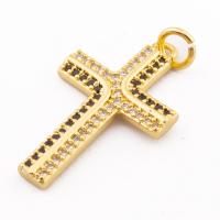Brass Cross Pendants, high quality gold color plated, DIY & micro pave cubic zirconia, nickel, lead & cadmium free, 27x15x3mm, Hole:Approx 3mm, Approx 30PCs/Lot, Sold By Lot