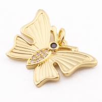 Cubic Zirconia Micro Pave Brass Pendant, Butterfly, high quality gold color plated, DIY & micro pave cubic zirconia, nickel, lead & cadmium free, 25x19x3mm, Hole:Approx 3mm, Approx 30PCs/Lot, Sold By Lot