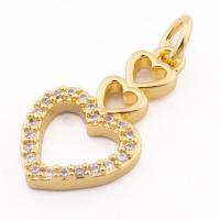 Cubic Zirconia Micro Pave Brass Pendant, Heart, high quality gold color plated, DIY & micro pave cubic zirconia, nickel, lead & cadmium free, 22x11x2mm, Hole:Approx 3mm, Approx 30PCs/Lot, Sold By Lot