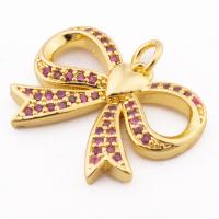 Cubic Zirconia Micro Pave Brass Pendant, Bowknot, high quality gold color plated, DIY & micro pave cubic zirconia, nickel, lead & cadmium free, 22x19x3mm, Hole:Approx 3mm, Approx 30PCs/Lot, Sold By Lot