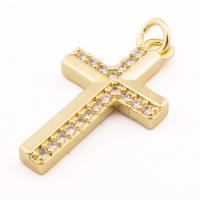 Cubic Zirconia Micro Pave Brass Pendant, Cross, high quality gold color plated, DIY & micro pave cubic zirconia, nickel, lead & cadmium free, 28x19x3mm, Hole:Approx 3mm, Approx 30PCs/Lot, Sold By Lot