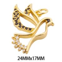 Cubic Zirconia Micro Pave Brass Pendant, Bird, high quality gold color plated, DIY & micro pave cubic zirconia, nickel, lead & cadmium free, 24x17x3mm, Hole:Approx 3mm, Approx 30PCs/Lot, Sold By Lot