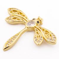 Cubic Zirconia Micro Pave Brass Pendant, Dragonfly, high quality gold color plated, DIY & micro pave cubic zirconia, nickel, lead & cadmium free, 37x33x4mm, Hole:Approx 3mm, Approx 30PCs/Lot, Sold By Lot