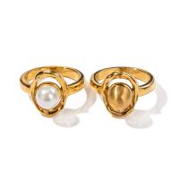 Stainless Steel Finger Ring, 304 Stainless Steel, with Plastic Pearl, 18K gold plated, different size for choice & different styles for choice & for woman, golden, Sold By PC