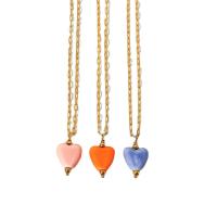 Stainless Steel Jewelry Necklace 304 Stainless Steel with Porcelain with 1.97inch extender chain Heart 18K gold plated fashion jewelry & for woman Sold Per Approx 15.35 Inch Strand