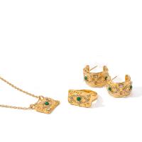 Cubic Zirconia Sada nerezových šperků, 304 Stainless Steel, s Malachit, 18K pozlacené, různé styly pro výběr & micro vydláždit kubické zirkony & pro ženy, zlatý, Prodáno By PC