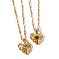 Stainless Steel Jewelry Necklace, 304 Stainless Steel, with 2.17inch extender chain, Heart, 18K gold plated, fashion jewelry & micro pave cubic zirconia & for woman, golden, 19.80mm, Sold Per Approx 15.95 Inch Strand