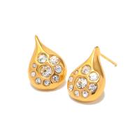 Stainless Steel Stud Earrings, 304 Stainless Steel, 18K gold plated, fashion jewelry & micro pave cubic zirconia & for woman, golden, 18.10mm, Sold By Pair