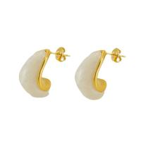 Stainless Steel Stud Earrings 304 Stainless Steel with Resin 18K gold plated fashion jewelry & for woman golden Sold By Pair