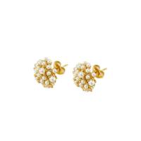 Edelstahl Ohrringe, 304 Edelstahl, mit Kunststoff Perlen, 18K vergoldet, Modeschmuck & für Frau, goldfarben, 14x14mm, verkauft von Paar