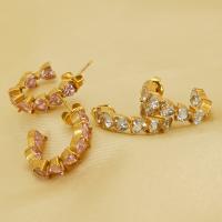 Edelstahl Ohrringe, 304 Edelstahl, 18K vergoldet, Modeschmuck & Micro pave Zirkonia & für Frau, keine, 20x5mm, verkauft von Paar