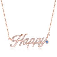 Cubic Zircon Micro Pave Brass Necklace, with 6cm extender chain, Alphabet Letter, rose gold color plated, micro pave cubic zirconia & for woman, nickel, lead & cadmium free, 40x14.50mm, Length:42 cm, Sold By PC