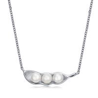 Brass Necklace with Plastic Pearl with 5cm extender chain Bean plated for woman nickel lead & cadmium free Length 42.5 cm Sold By PC