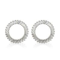 Cubic Zirconia Micro Pave Brass Earring Donut plated micro pave cubic zirconia & for woman & hollow nickel lead & cadmium free Sold By Pair