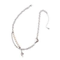 Titanium Steel Necklace, with Plastic Pearl, Heart, polished, fashion jewelry & for woman, 14x62mm, Length:Approx 45 cm, Sold By PC