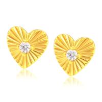 Zinc Alloy Stud Earring Heart gold color plated fashion jewelry & micro pave cubic zirconia & for woman Sold By Pair