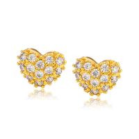 Zinc Alloy Stud Earring Heart plated fashion jewelry & micro pave cubic zirconia & for woman Sold By Pair