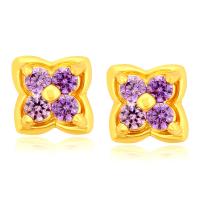 Zinc Alloy Stud Earring Four Leaf Clover gold color plated fashion jewelry & micro pave cubic zirconia & for woman purple Sold By Pair