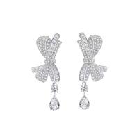 Brass Drop Earring, Bowknot, platinum plated, fashion jewelry & micro pave cubic zirconia & for woman, nickel, lead & cadmium free, 35x15mm, Sold By Pair
