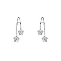 Brass Drop Earring Copper Alloy Flower platinum plated fashion jewelry & micro pave cubic zirconia & for woman 40mm Sold By Pair