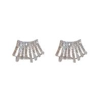 Brass Stud Earring Copper Alloy platinum plated fashion jewelry & micro pave cubic zirconia & for woman Sold By Pair