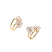Brass Stud Earring, Copper Alloy, Flower, gold color plated, fashion jewelry & micro pave cubic zirconia & for woman, 12x12mm, Sold By Pair