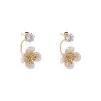 Brass Drop Earring, Copper Alloy, Flower, gold color plated, fashion jewelry & micro pave cubic zirconia & for woman, 25x17mm, Sold By Pair