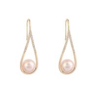 Brass Drop Earring Copper Alloy with Plastic Pearl Teardrop gold color plated fashion jewelry & micro pave cubic zirconia & for woman Sold By Pair