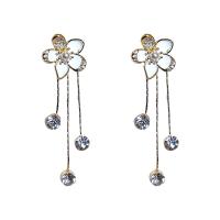 Brass Drop Earring, Copper Alloy, Flower, gold color plated, fashion jewelry & micro pave cubic zirconia & for woman & enamel, 50x15mm, Sold By Pair