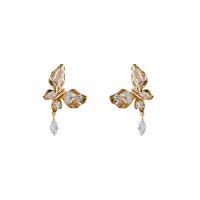 Brass Drop Earring Copper Alloy Butterfly plated fashion jewelry & micro pave cubic zirconia & for woman Sold By Pair