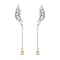 Brass Drop Earring, Copper Alloy, Wing Shape, platinum plated, fashion jewelry & micro pave cubic zirconia & for woman, 90x13mm, Sold By Pair