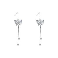 Brass Drop Earring Copper Alloy Butterfly platinum plated fashion jewelry & for woman & with rhinestone Sold By Pair