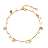Stainless Steel Anklet, 304 Stainless Steel, with Crystal, with 3cm extender chain, plated, fashion jewelry, golden, 8mm, Length:23 cm, Sold By PC