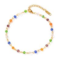 Stainless Steel Anklet 304 Stainless Steel with Glass Beads with 3.5cm extender chain plated fashion jewelry golden 4mm Length 22 cm Sold By PC